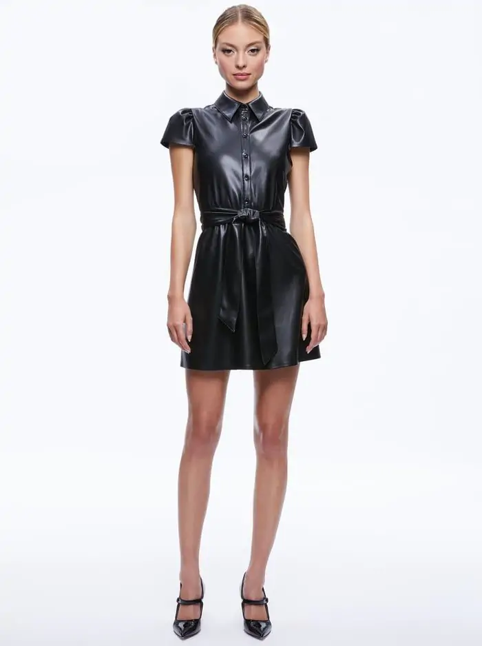 CAROLYN VEGAN LEATHER SHIRT DRESS